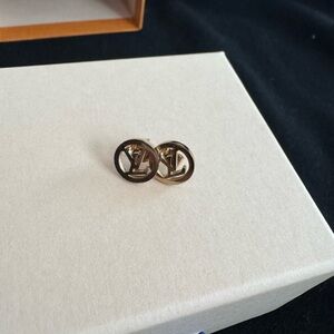 Louis Vuitton Gold Logo Circle Earrings